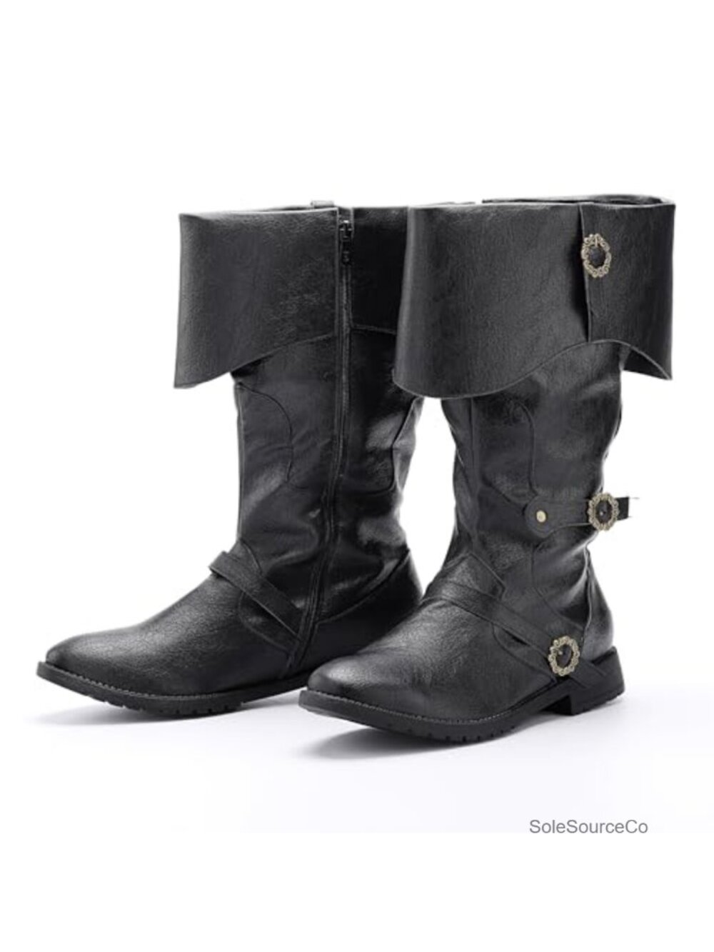 Vintage PU Leather Knee-High Pirate Boots Buckle Renaissance Cosplay